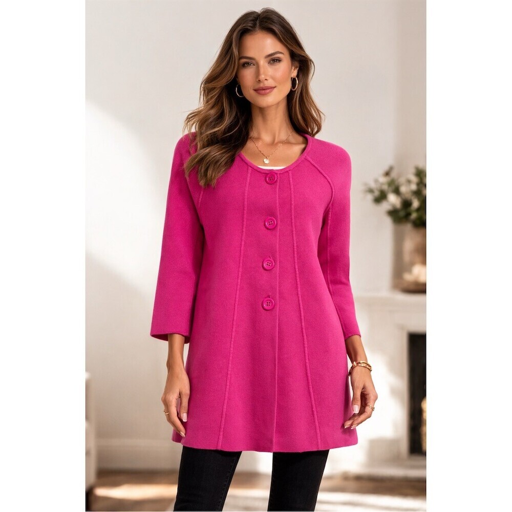 Woman Within Pink Knit Swing Coat Large